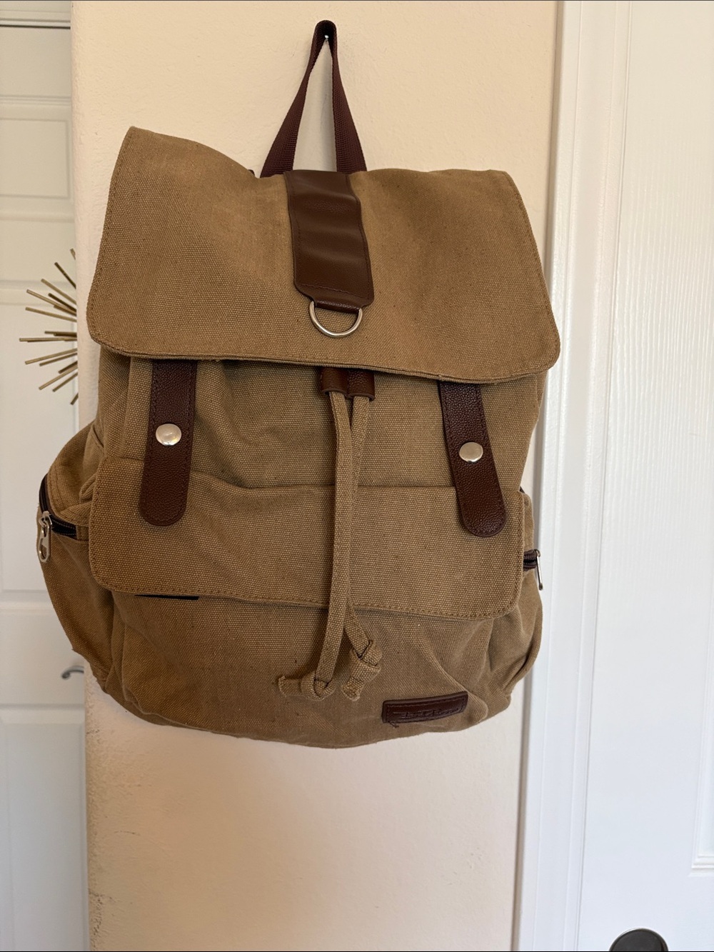 “Bella T. Russo” Canvas Drawstring Backpack - Tan